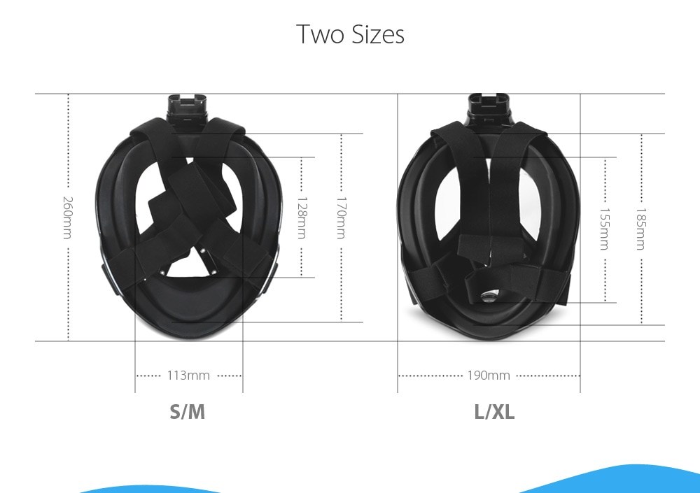 M2068G Full Face Snorkel Mask Water Sports Diving Equipment for Action Camera DV - Black S / M