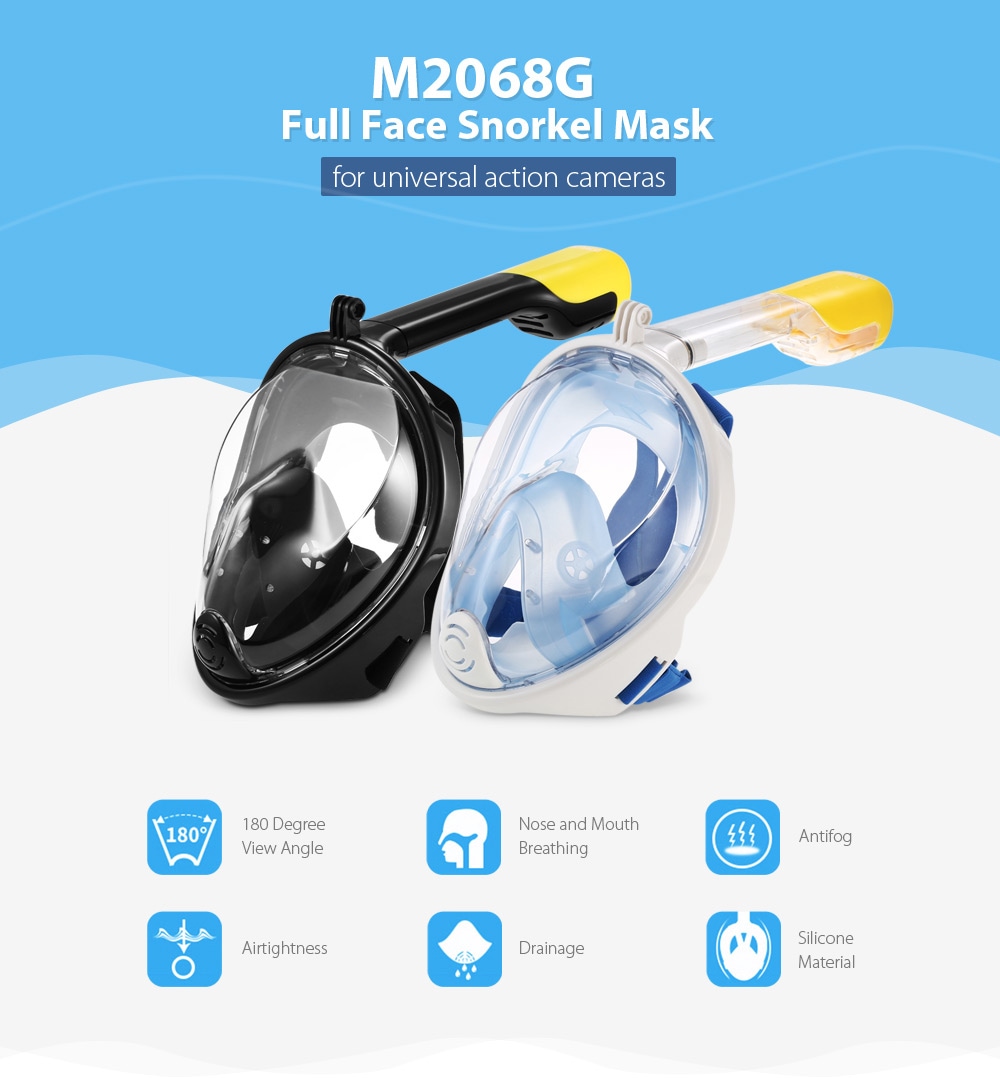 M2068G Full Face Snorkel Mask Water Sports Diving Equipment for Action Camera DV - Black S / M